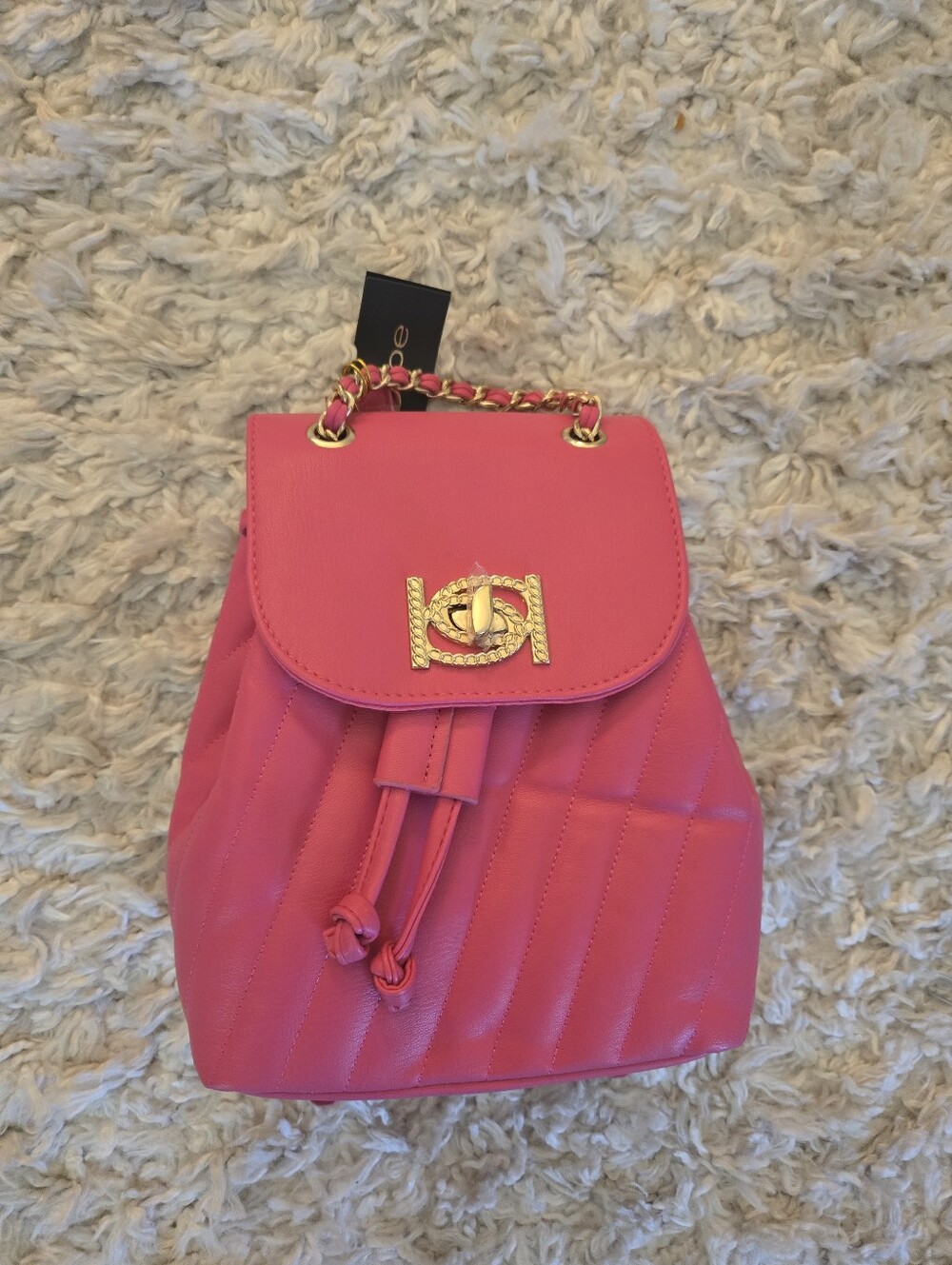 NWT Bebe Hot Pink Quilted Drawstring Mini Backpack with Gold Chain Detail